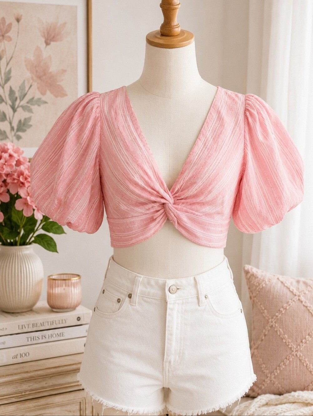 Dolan Left Coast Collection Pink Tie Front Crop Top Size Medium